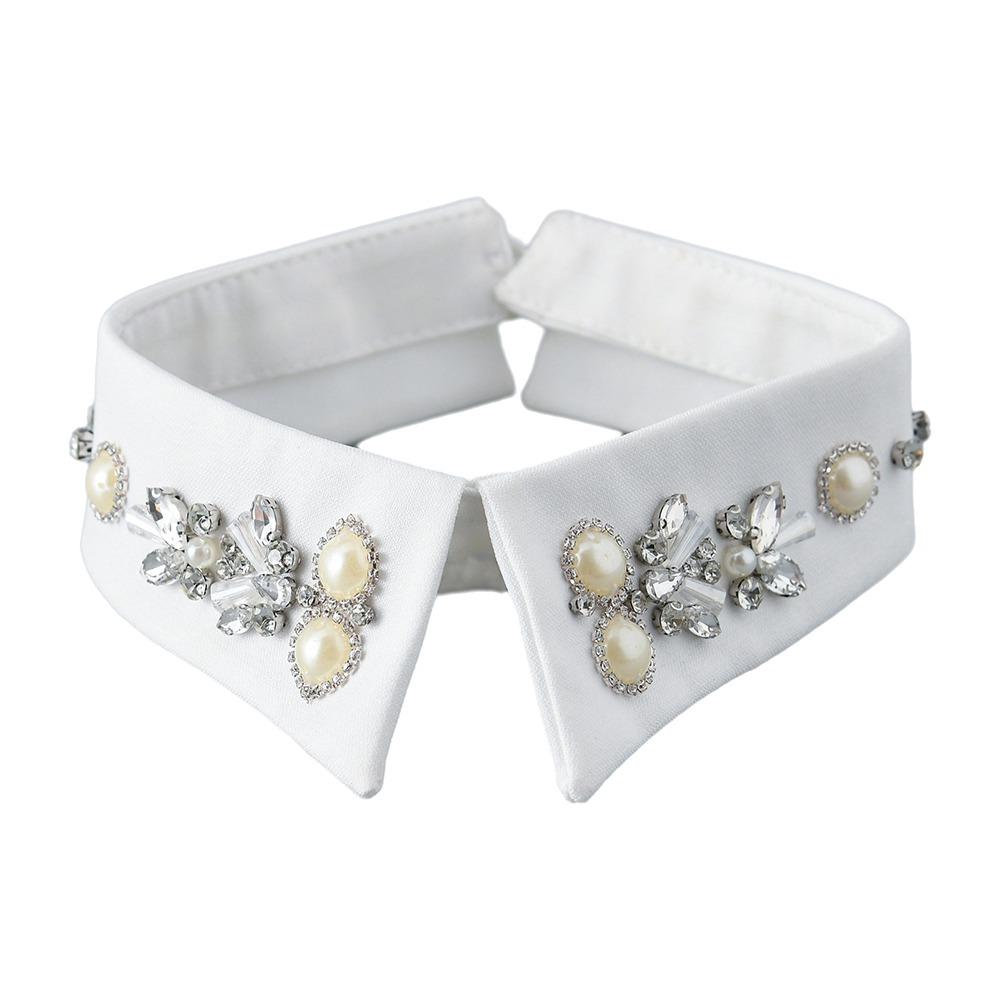 Luxury Detachable Fake Collar Pearl Rhinestones Designs White Neckline False Collar белый