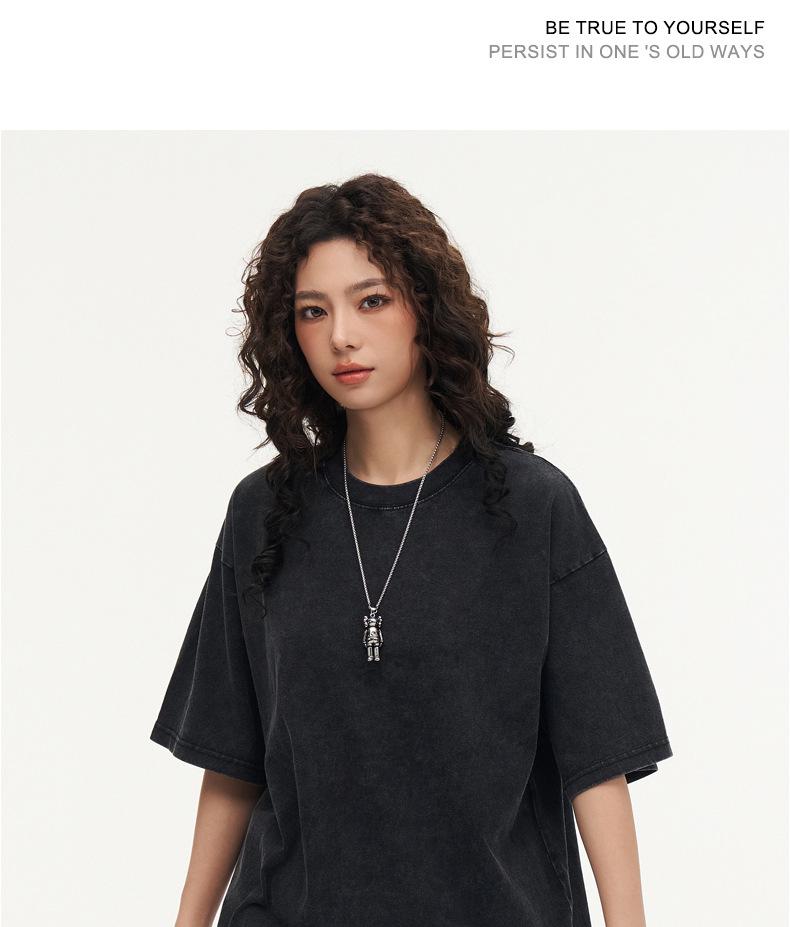 230g Gewaschenes Vintage Europäisches Schweres Übergroßes T-Shirt mit überschnittenen Schultern & Rundhalsausschnitt