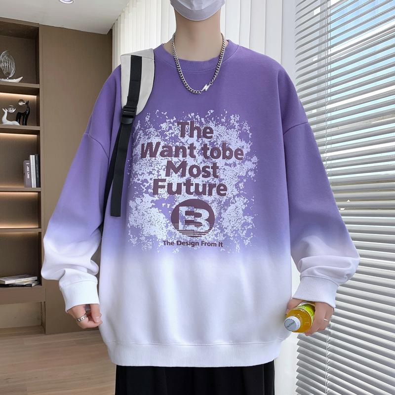 Youth Gradient Round Neck Hoodie - Trendy Hong Kong Style for Junior High Students, Autumn/Winter, 65% Cotton.