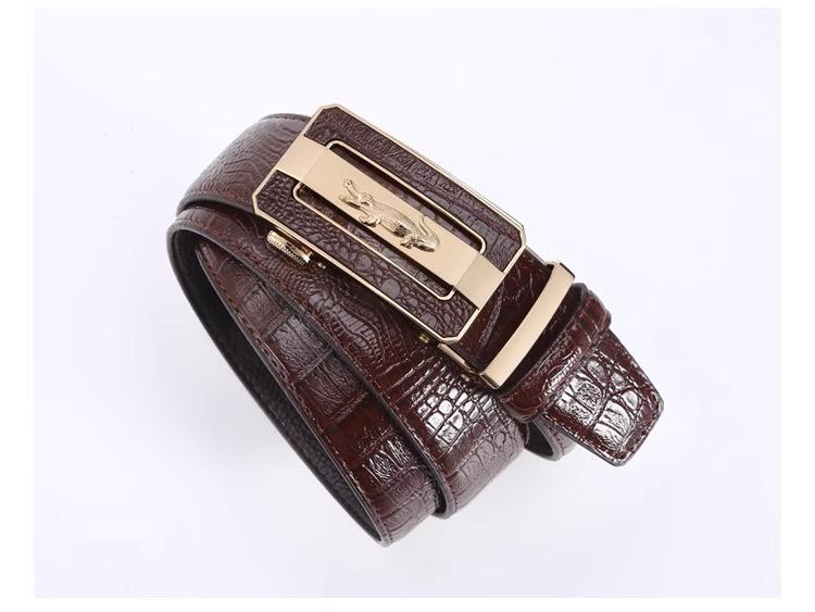 2025 Men's Leather Belt, Automatic Buckle, Crocodile Pattern, Business Casual, Cowhide Waist Belt for Middle-Aged and Elderly.