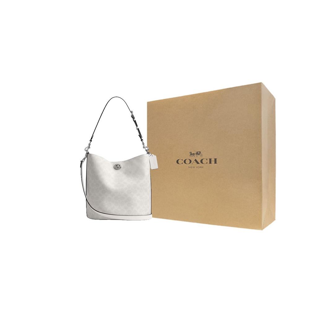 Coach Willow 28 Logo Print Bucket Bag Women Handbags Chalk-White CW882-LHXUN
