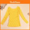 Pure Color Lace Long Sleeve Top For Women Spring Slim Fit Elegant Style