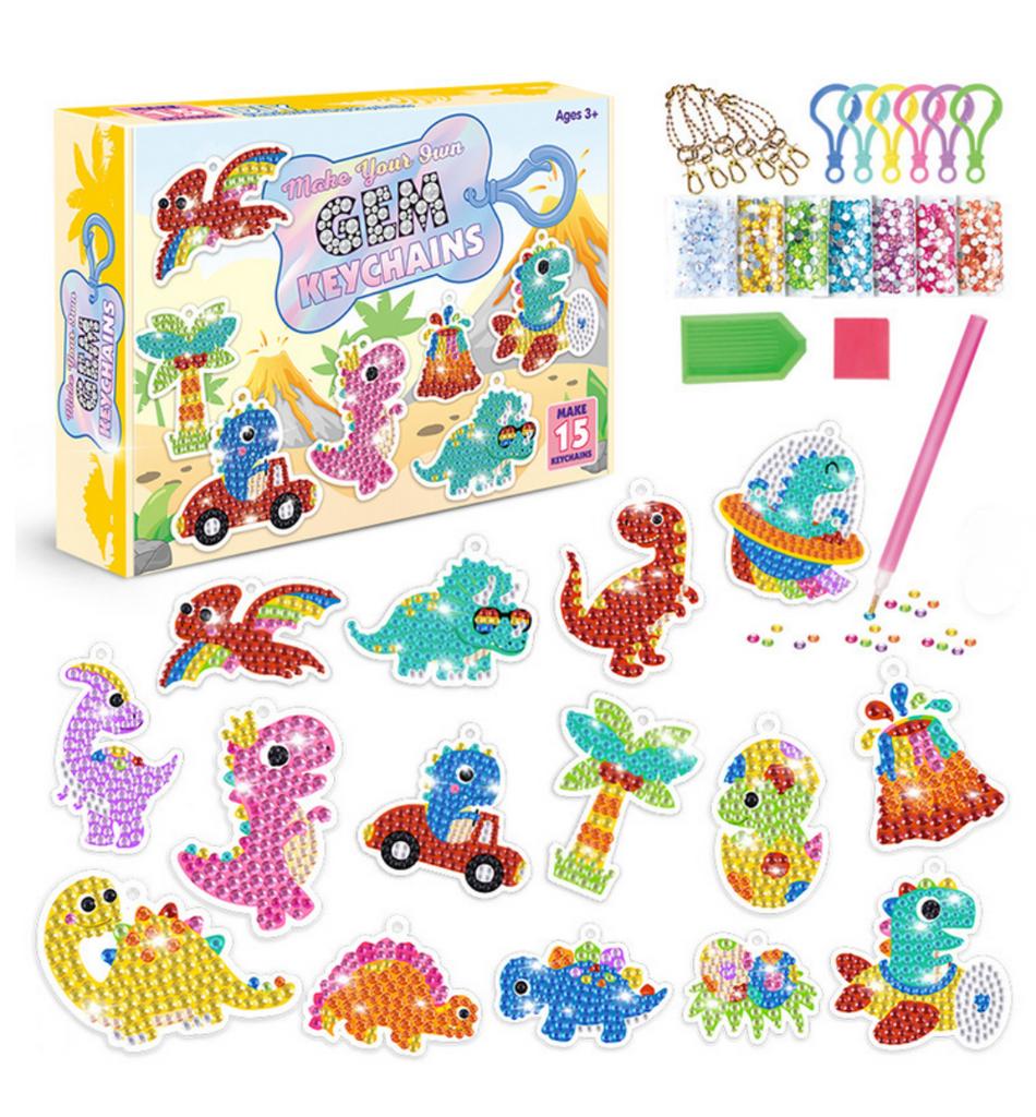 Diamond Embroidery for Children To Play With, Collage Set of Dinosaurs