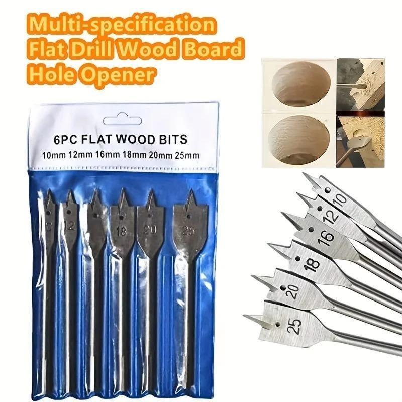 6pcs/1set Natural Color Three Pointed Flat Drill Hexagonal Handle Woodworking Hole Opener Wooden Board Drilling Bit Tool Set