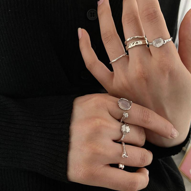 Eleganter 925 Sterling Silber Ring im koreanischen Stil, verstellbar, mit funkelndem geometrischen Kristalldesign