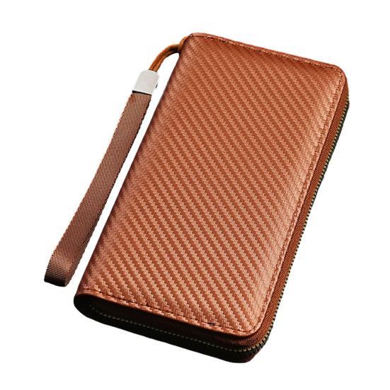 

Мужской кошелек большой на молнии с держателем для карт, однотонный цветной ID коричневый