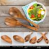 2Pcs Acacia Wood Salad Servers Polished Portable Salad Tongs Long Handle 10.5 Inch Spoon and Fork Set Serving Utensils