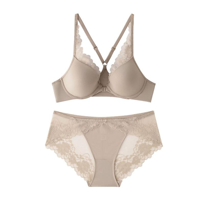Small Breasts Gather Front Buckle Underwear Women's Lace Edge Suit Summer Seamless Bra Beautiful Back Bra Women
