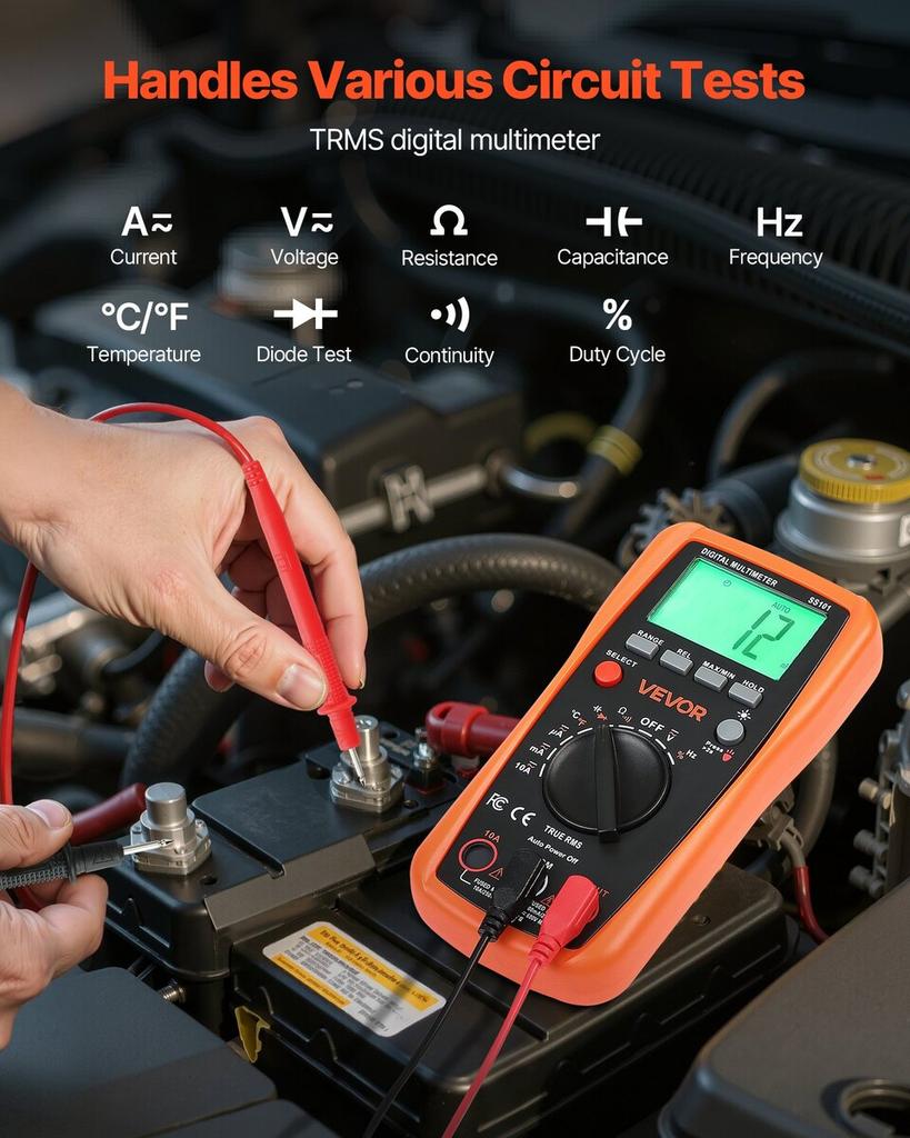 Digital Multimeter, 4000-Count TRMS DC/AC Voltmeter Current Tester, Auto-Ranging Multimeter for Current Voltage Resistance Capacitance Temperature