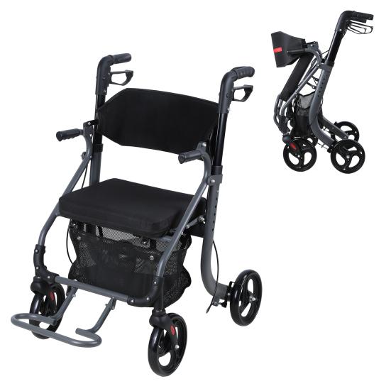 Walkers for Seniors, 8" Big Rubber Wheels All Road Rollator Walker with Seat, Foldable Height Adjustable Rolling Walker, Lightweight Aluminum Alloy