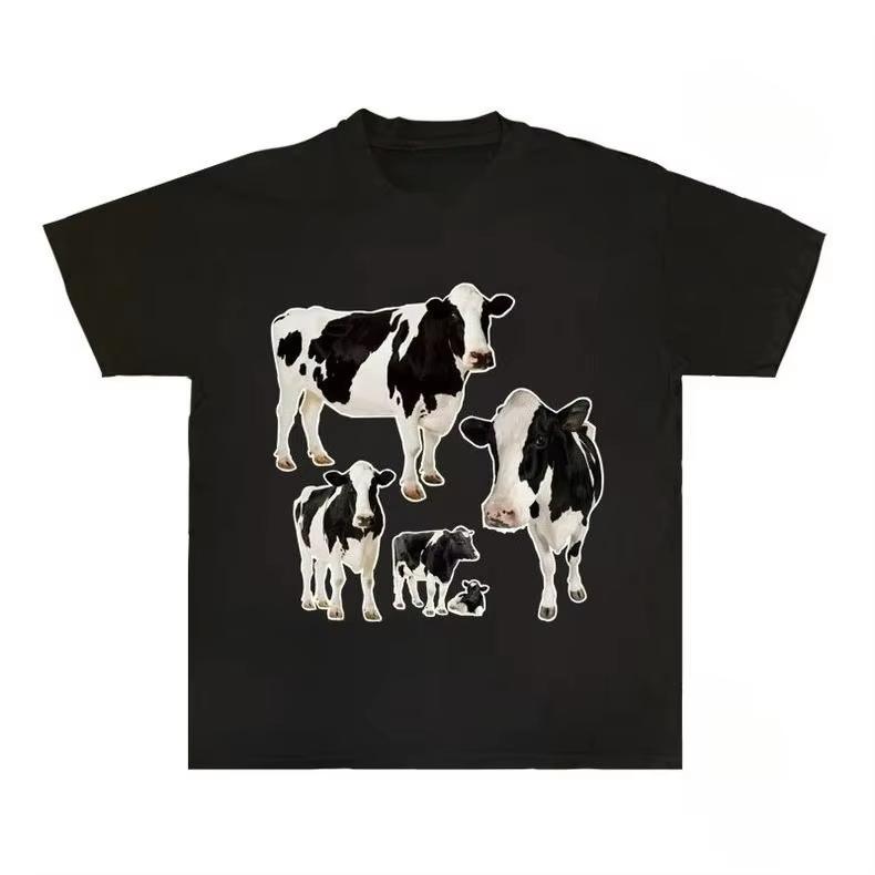 

HOT SALE Cow Graphic Unisex Cotton T-shirt T-shirt Casual Short Sleeve Round Neck Top Fashion Street Wear Fall Shirt Graphic Tee 4XL