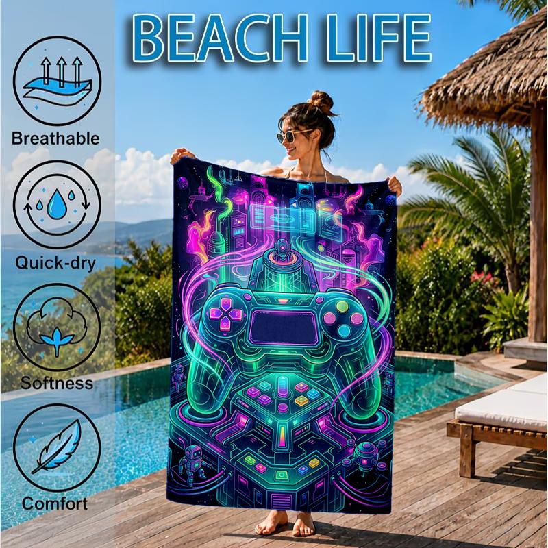 Neon Gaming Controller Beach Towel, Microfiber Beach Towel, Perfect For Pool, Beach, Travel, Home Decor Beach Party Fan Gifts