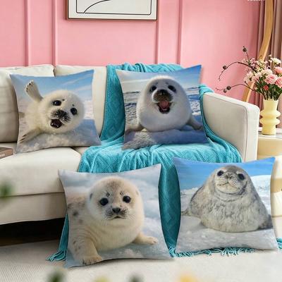 Cute and Funny Seals Square DoubleSided Printed Pillow Case Bedroom Bedside Pillow Sofa Cushion Cover