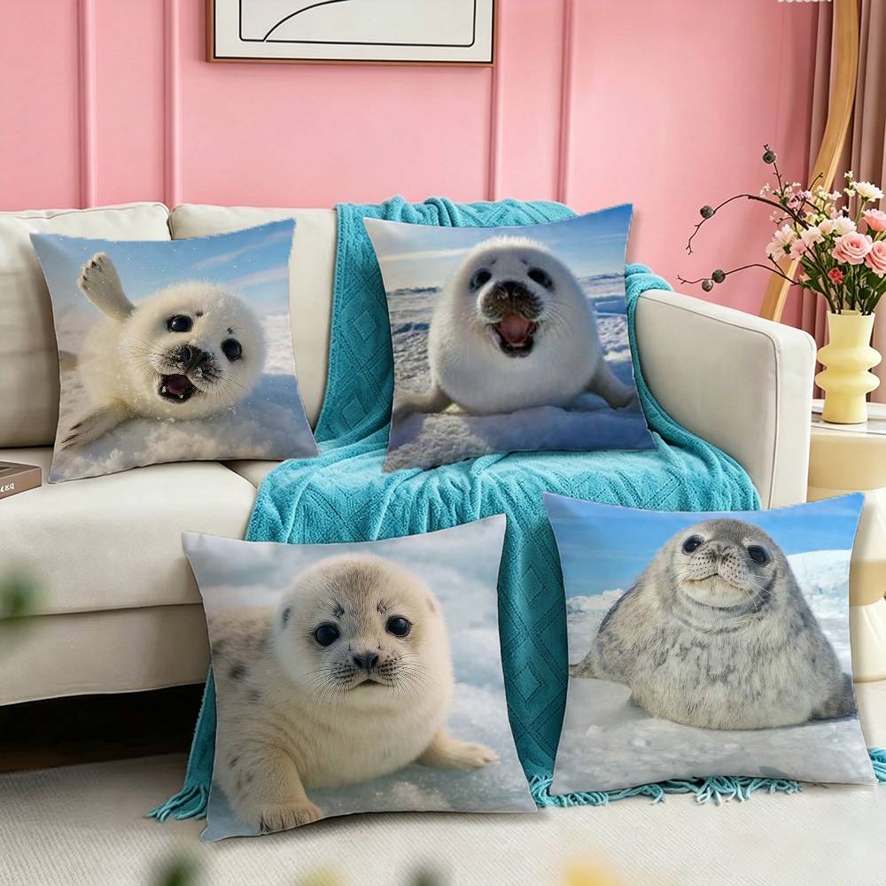 Cute and Funny Seals Square DoubleSided Printed Pillow Case Bedroom Bedside Pillow Sofa Cushion Cover