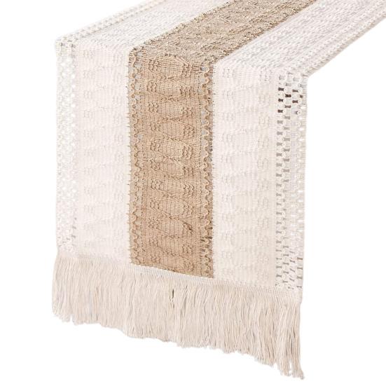 Runner da tavola con nappe, tovaglia dal design cavo in stile Boho per feste di matrimonio, decorazioni rustiche in stile rustico