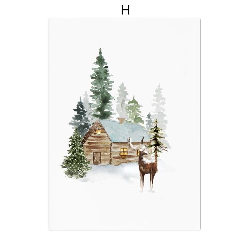 Paveikslai Sienų menas Kalėdų sodyba Nuotraukos Miško elnių miškas Plakatai ir spaudiniai Žiemos drobės Paveikslai Namų dekoras