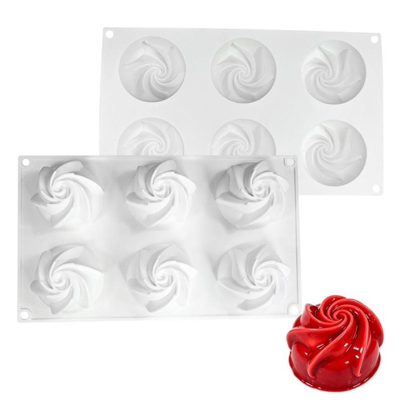 Helical Flower Dessert Molds 6 Cavity Rose Silicone Tray for Mousse Jellies and Chocolate with Flexible Smooth Release Design for Home Baking Projects
