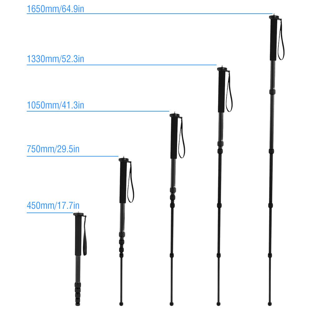 C-333 Carbon Fiber Portable Outdoor Telescopic Monopod Tripod Mountaineering Cane for DSLR Camera