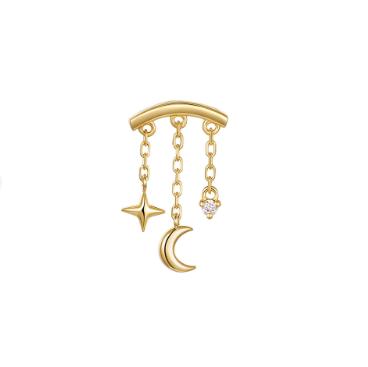 CANNER 1PC 925 Silver Eight-pointed Star CZ Piercing Earring For Women Tassel Chain Stud Earring Party Fine Jewelry
