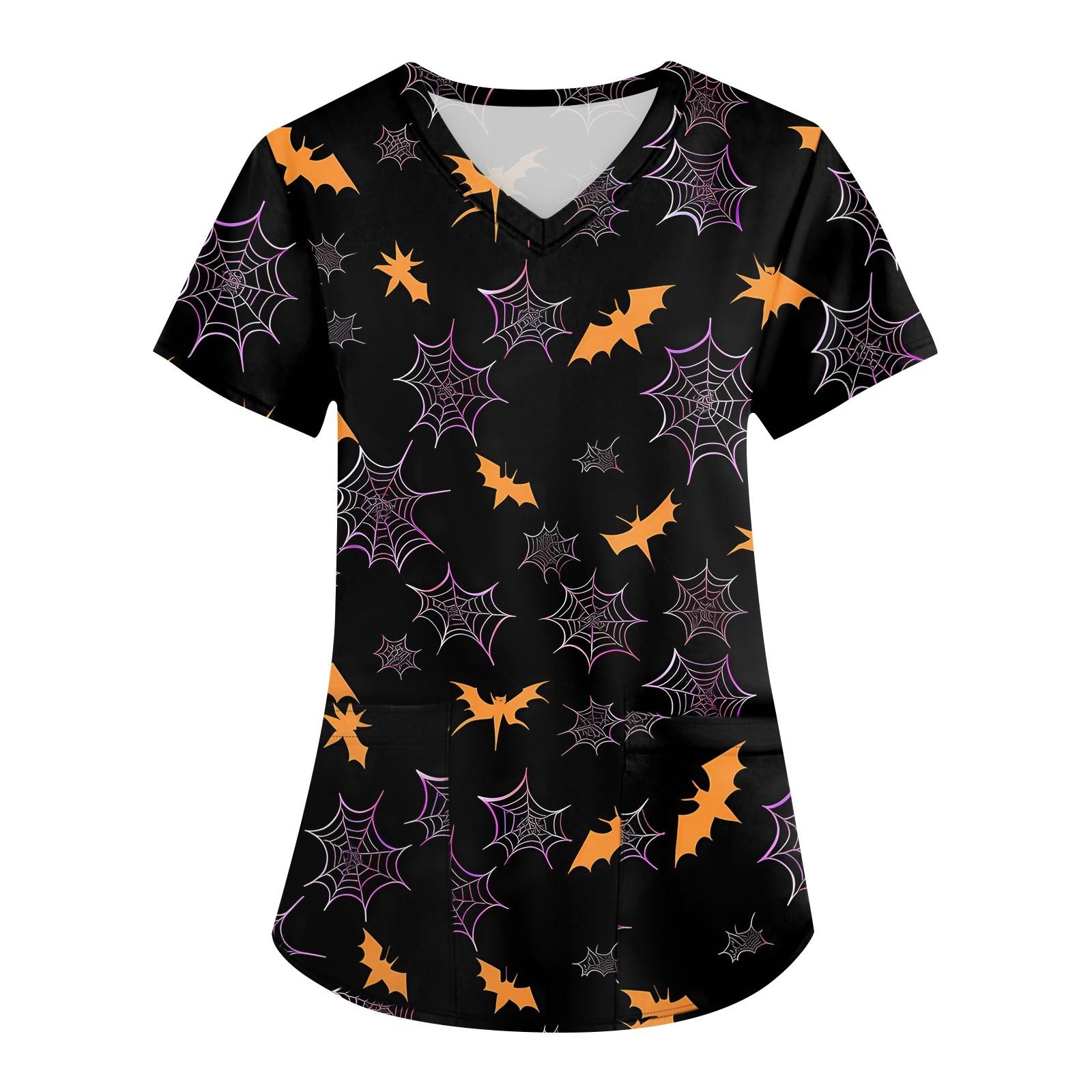 Женская мода V-образным вырезом с короткими рукавами и карманами Топы с принтом — фото 3