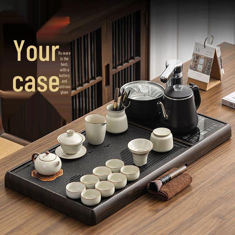 Qianyu Ru Kiln Kung Fu Tea Set with Automatic Water Kettle and Stone Tray