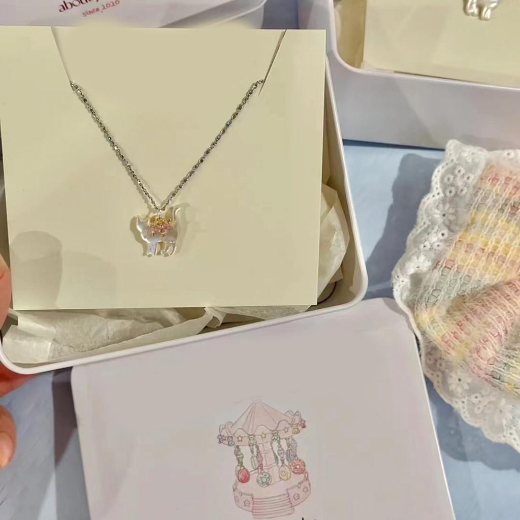 Trendy Zircon Bow Cat Pendant Necklace Fashionable Neckchain Women Collarbone Chain Adjustable Choker Accessories