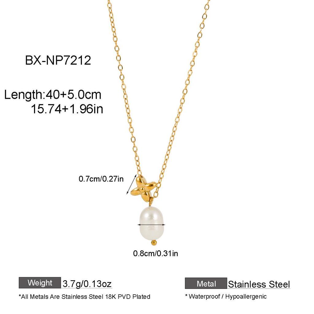 18K Gold-Plated Titanium Necklace with Natural Freshwater Pearl Pendant for Women