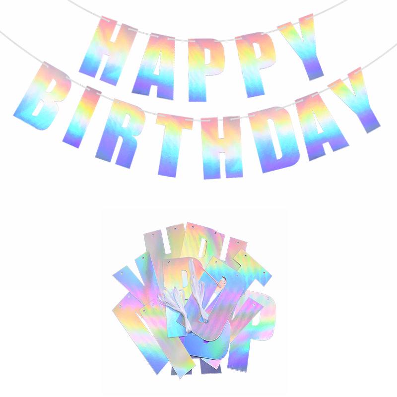 Gold Glitter Happy Birthday Laser Cut Banner with Pearlescent Paper Letters