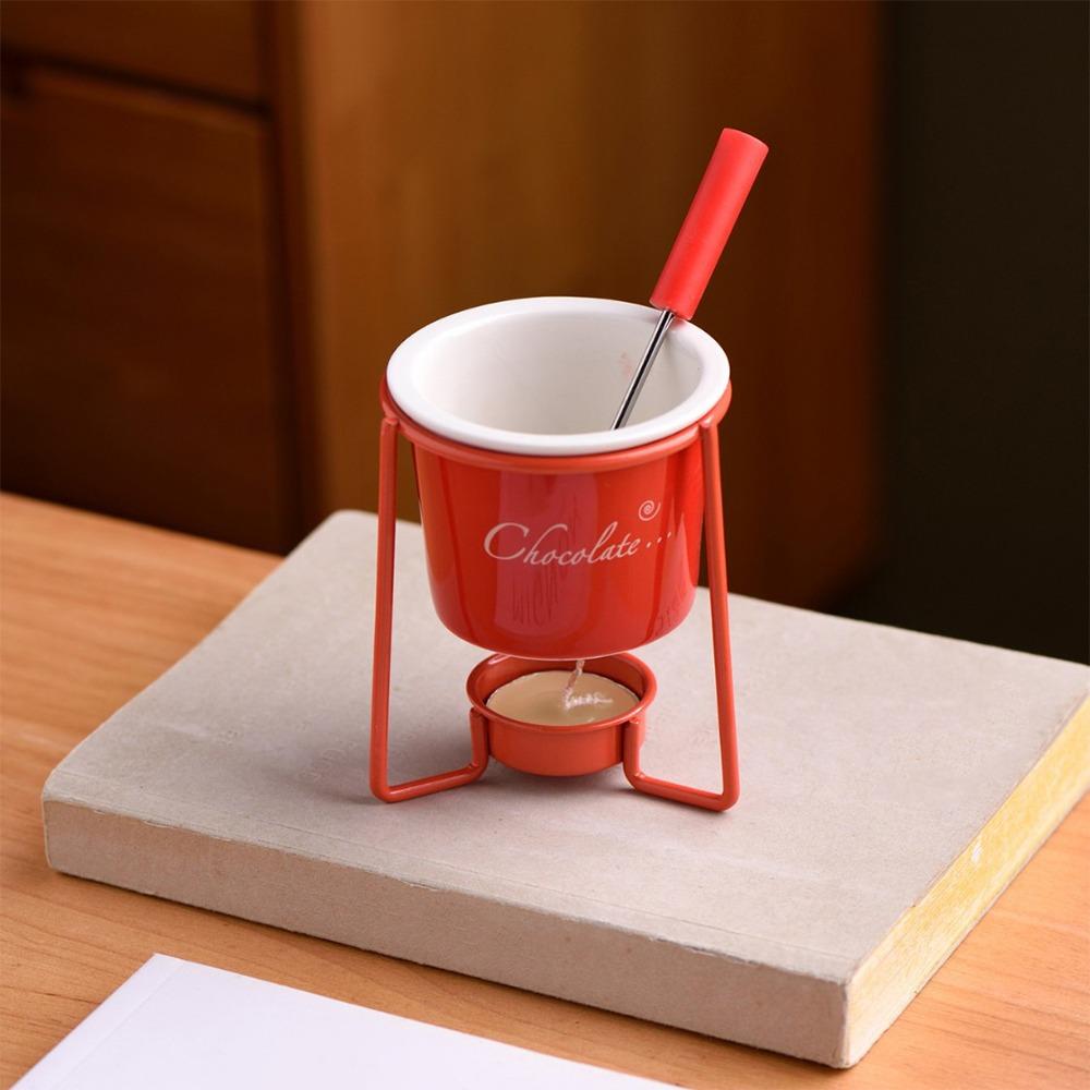 Detachable Fondue Cup With Fork Candle Pot Multi-function Ceramic Mug  Cheese Melting