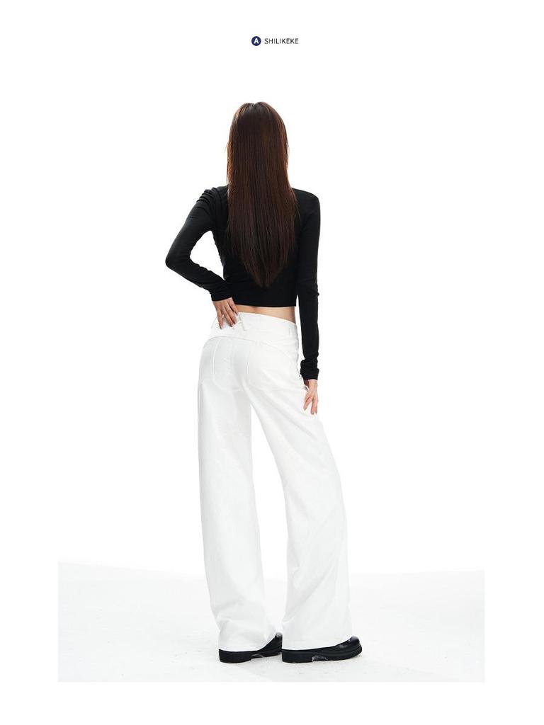 2026 Spring Slim-Fit American Style High-End Floor-Length Suit Pants - Black & White, Mid-Low Waist, Non-Clingy, Slimming Design