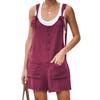 women's Linen Blend Tie Knot Strap Button Front Pocketed Loose Short Overalls Bib Shorts