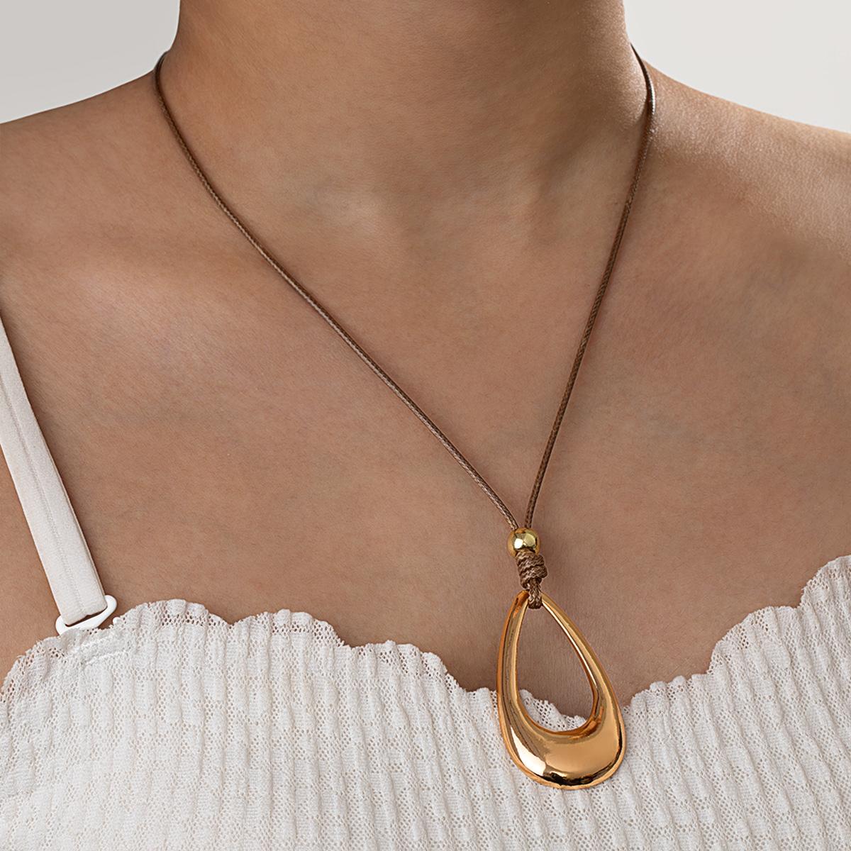 piece of fashionable retro hollowed out water droplet pendant necklace, handmade wax thread adjustable women s necklace