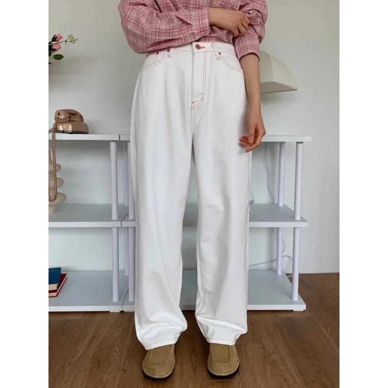 

Летний лук, милые новые мешковатые джинсы Y2k, женские кавайные повседневные свободные брюки с высокой талией, женские ретро-модные эстетичные уличные брюки с широкими штанинами L белый
