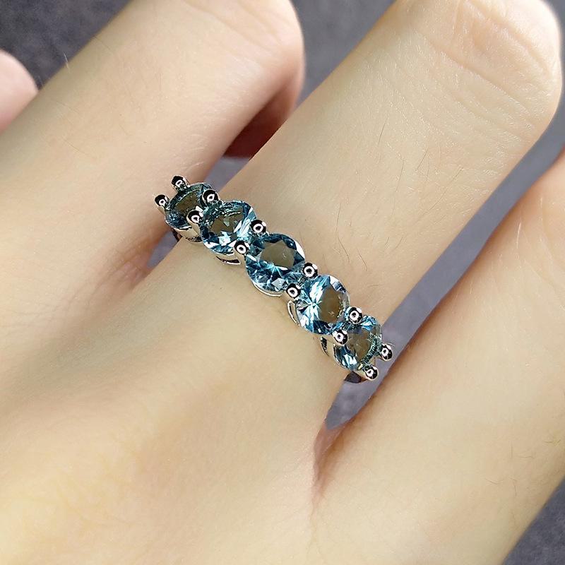 Luxury Peacock Blue Gemstone Ring with Diamond Accents and Imitation Blue Topaz