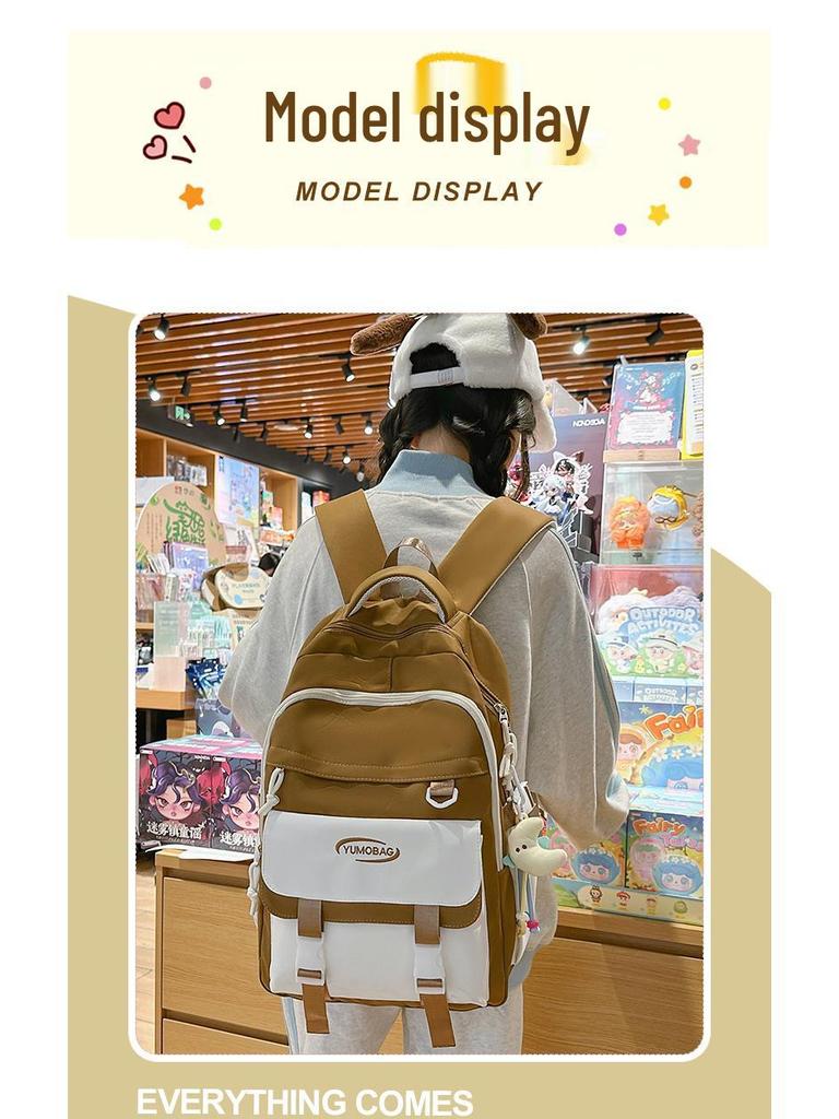 Korean-Style Color Block Backpack for Middle School Girls - Large Capacity Schoolbag