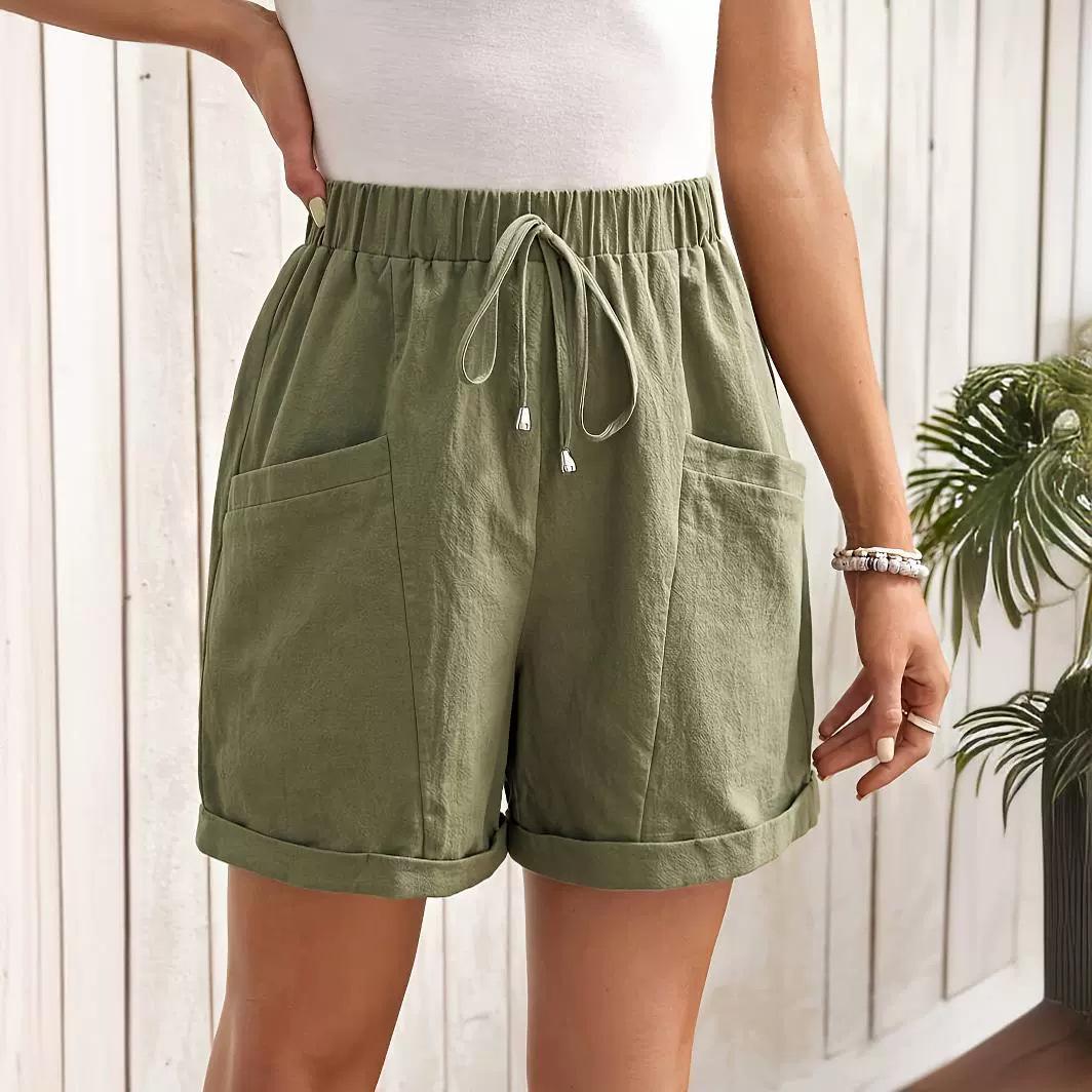 

GMXIA Шорты для женщин, свободные летние брюки из хлопка и льна, повседневные, удобные, большого размера, широкие, спортивные, пляжные, для женщин XXL армия зеленый