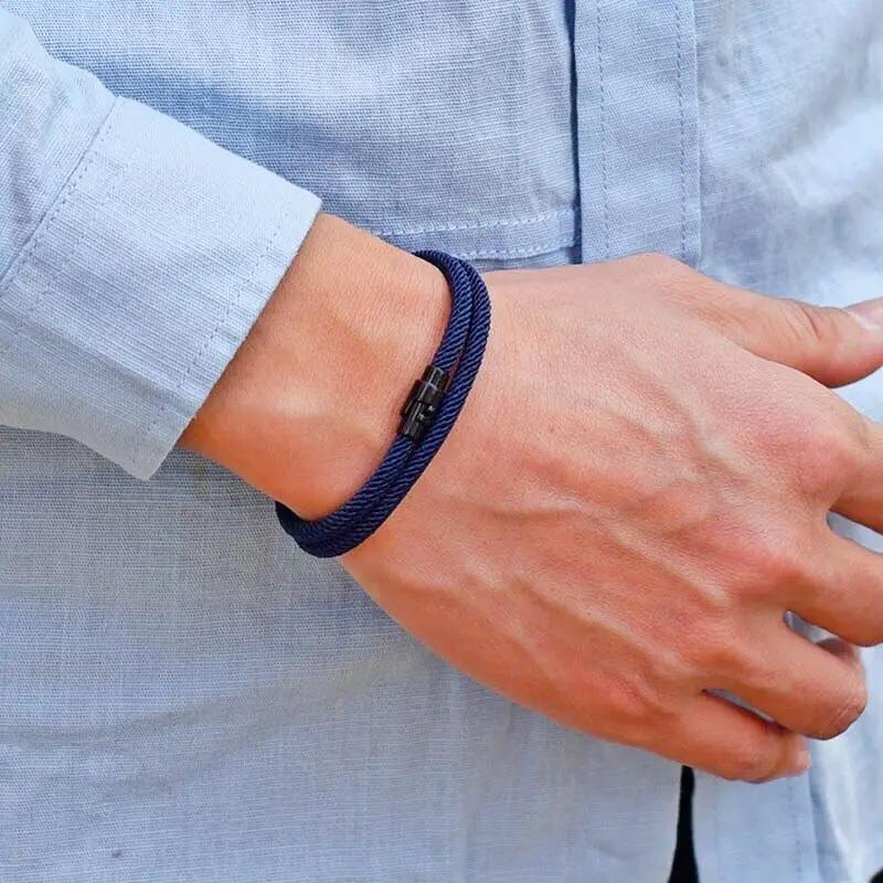 Simple Style Men Rope Bracelet Double Layer Survival Braclet Homme Accessories Boyfriend Gift Magnet Buckle Pulsera Hombre Joias