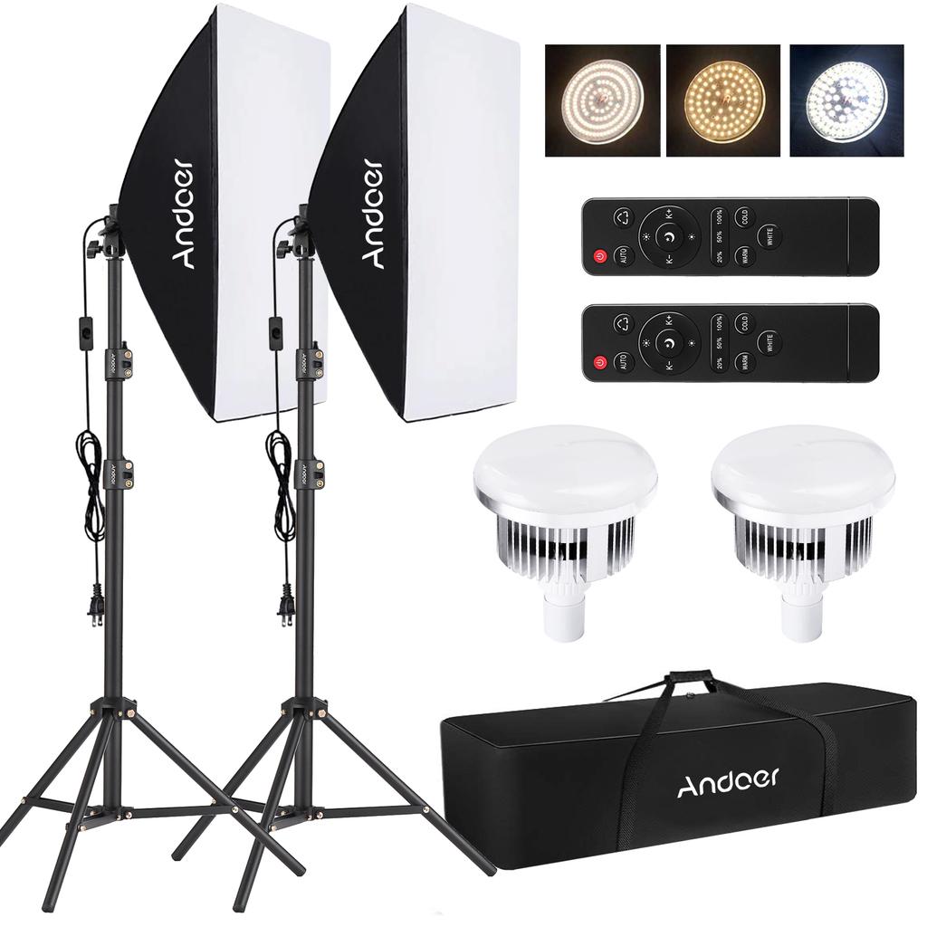 Andoer Studiofotograferingslyssett Softbox-lyssett med 85W 2800K-5700K bi-fargetemperatur