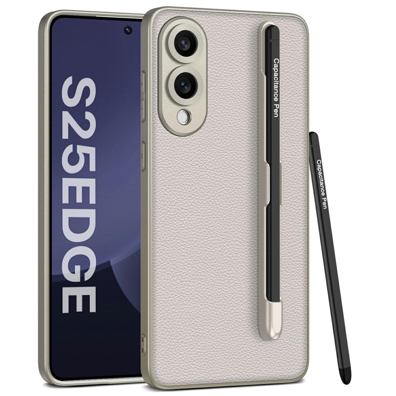 

For Samsung Galaxy S25 Edge Case Skin-Touch PU Leather + PC Phone Cover with Stylus E