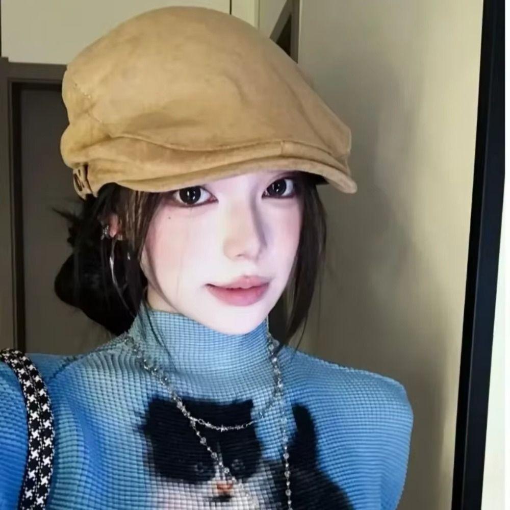 Warm Suede Beret Hats Slim Face Painter Beret Premium Beret Cap Street Trend