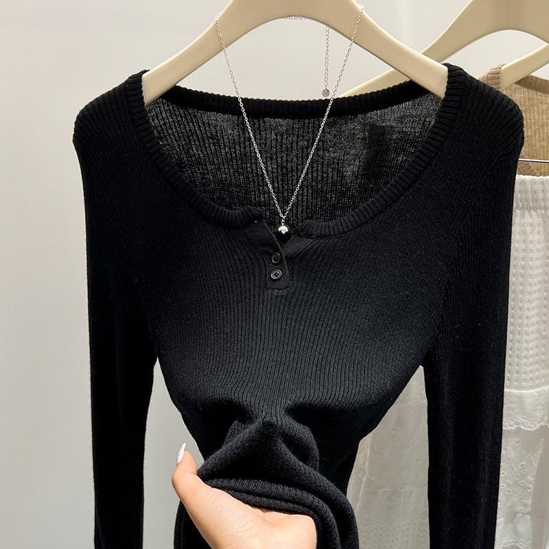 Temperament V-neck Knitted Sweater Women's Spring and Summer Foreign Style Inner Bottoming Shirt New Korean Wear with Thin Top