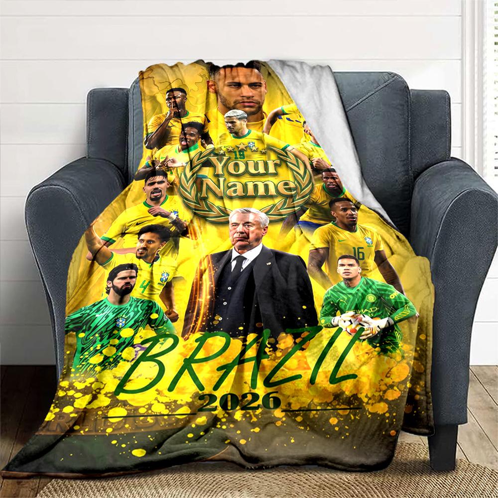 Brazilian Football Celebration Personalized Text Blanket Multi-purpose Customizable Blanket Comfortable Suitable for Chair Picnics Bed Couch
