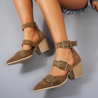 Pointed-toe One-line High Heels Women's Summer Thick-heeled Square Buckle High-heeled Sandals