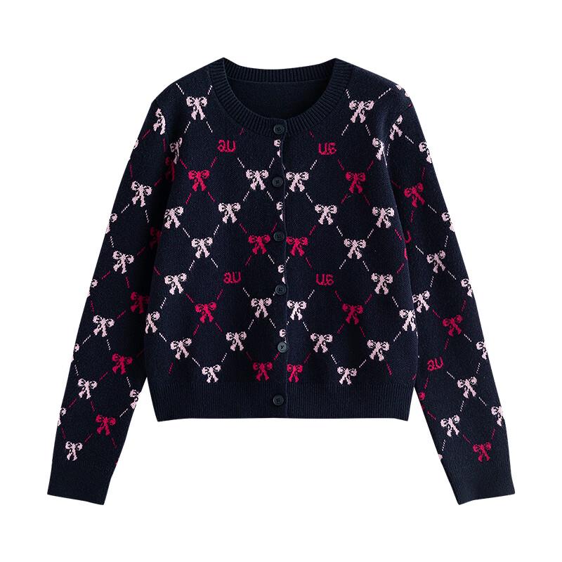 Chuyu Women's Bow Jacquard Knit Cardigan