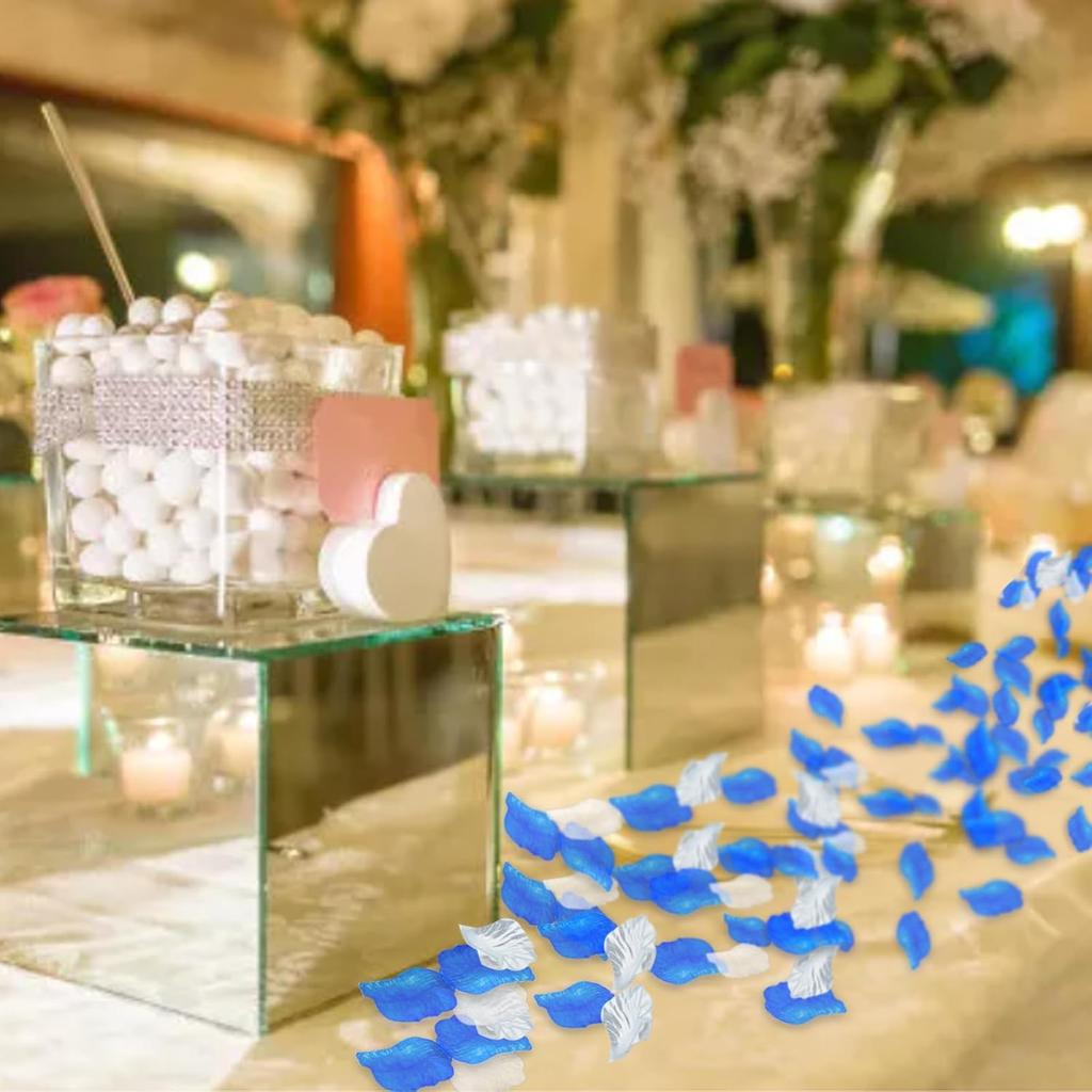 1200 Pcs Rose Petals,Blue White Silver Rose Petals Decoration Silk Rose Petals for Romantic Night for Her Set Wedding Party Flower Girl Petals Fake