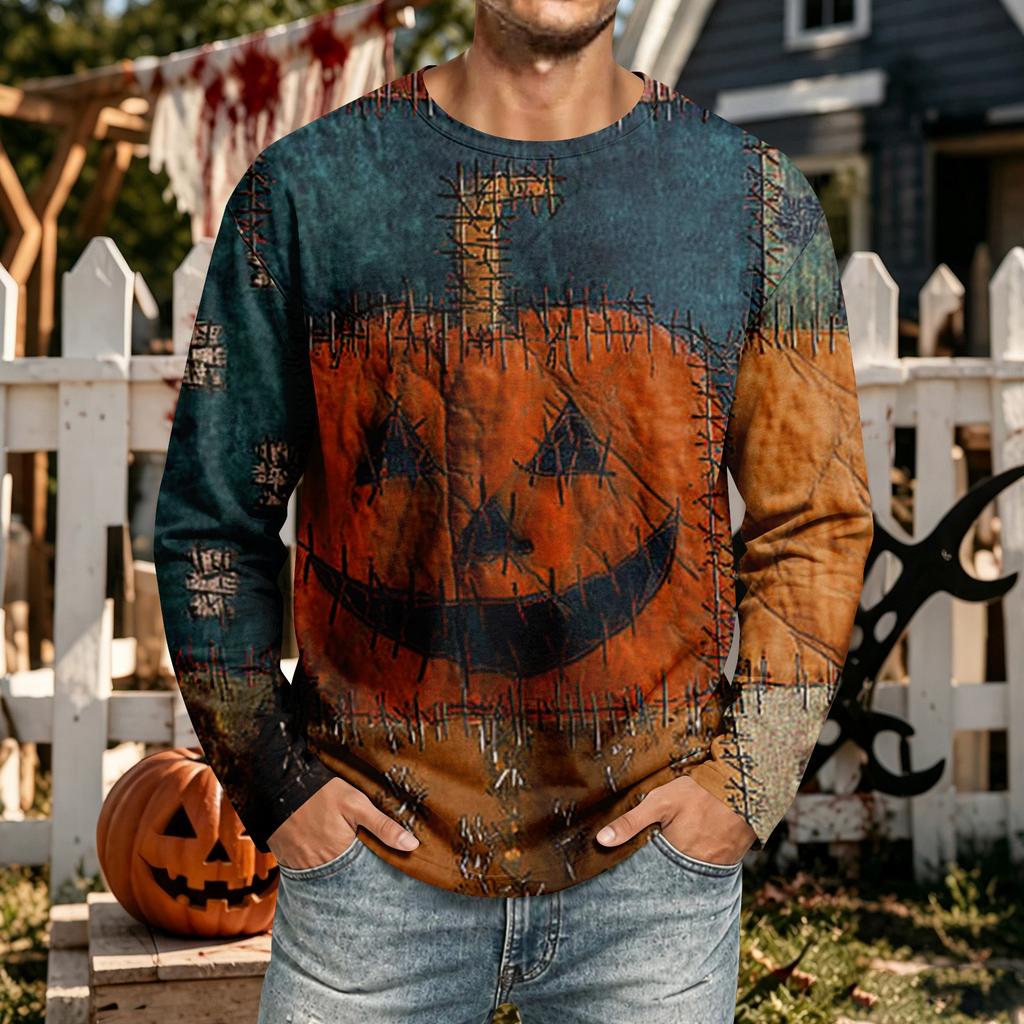 Men's Halloween Neck Long Sleeve Shirt Casual Comfortable Top