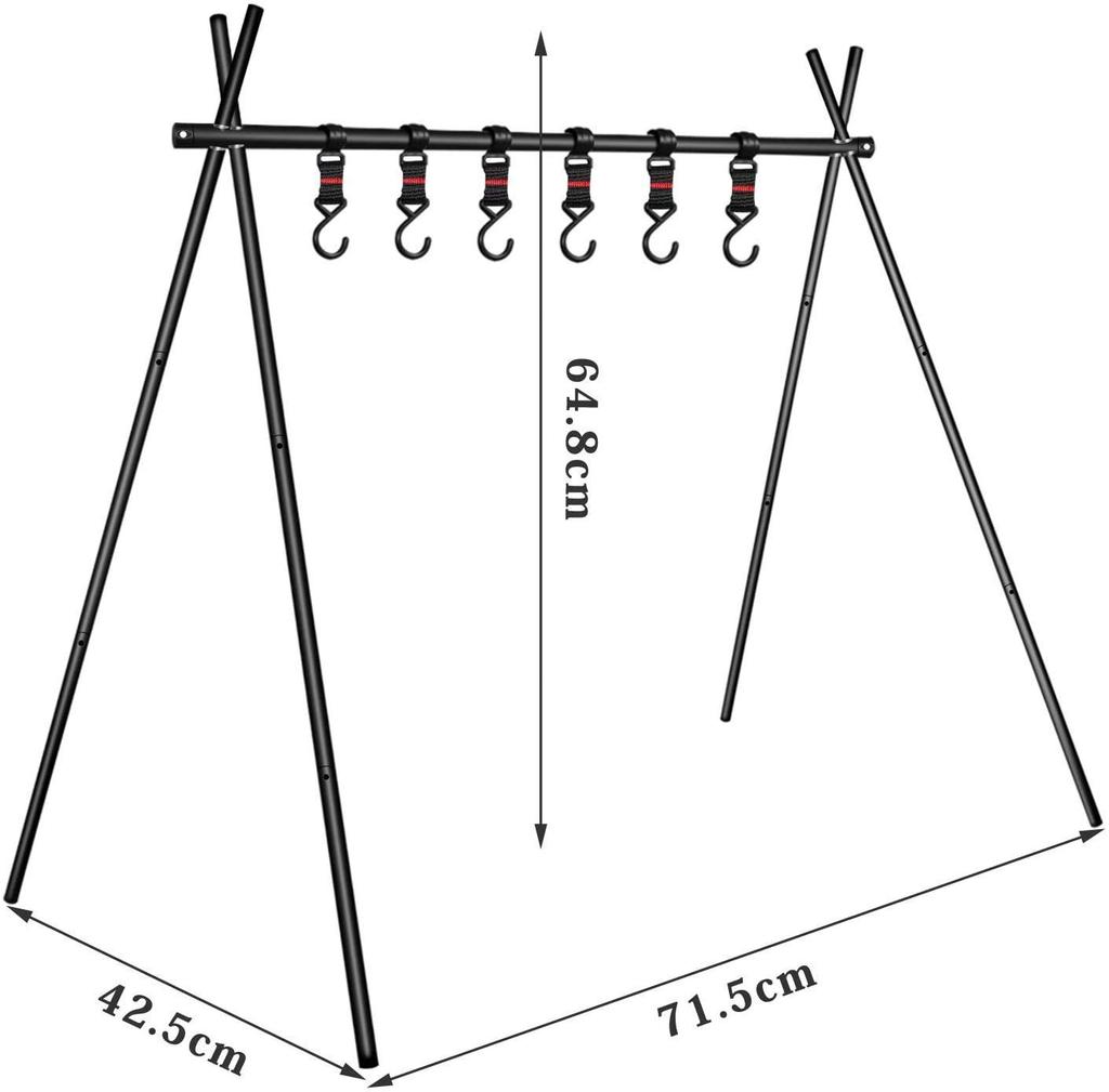 Moyot Aluminum Alloy Lantern Hanging Rack, Lantern Stand, for Outdoor Camping, Foldable, Lightweight, with 6 Adjustable Hooks and Storage Bag
