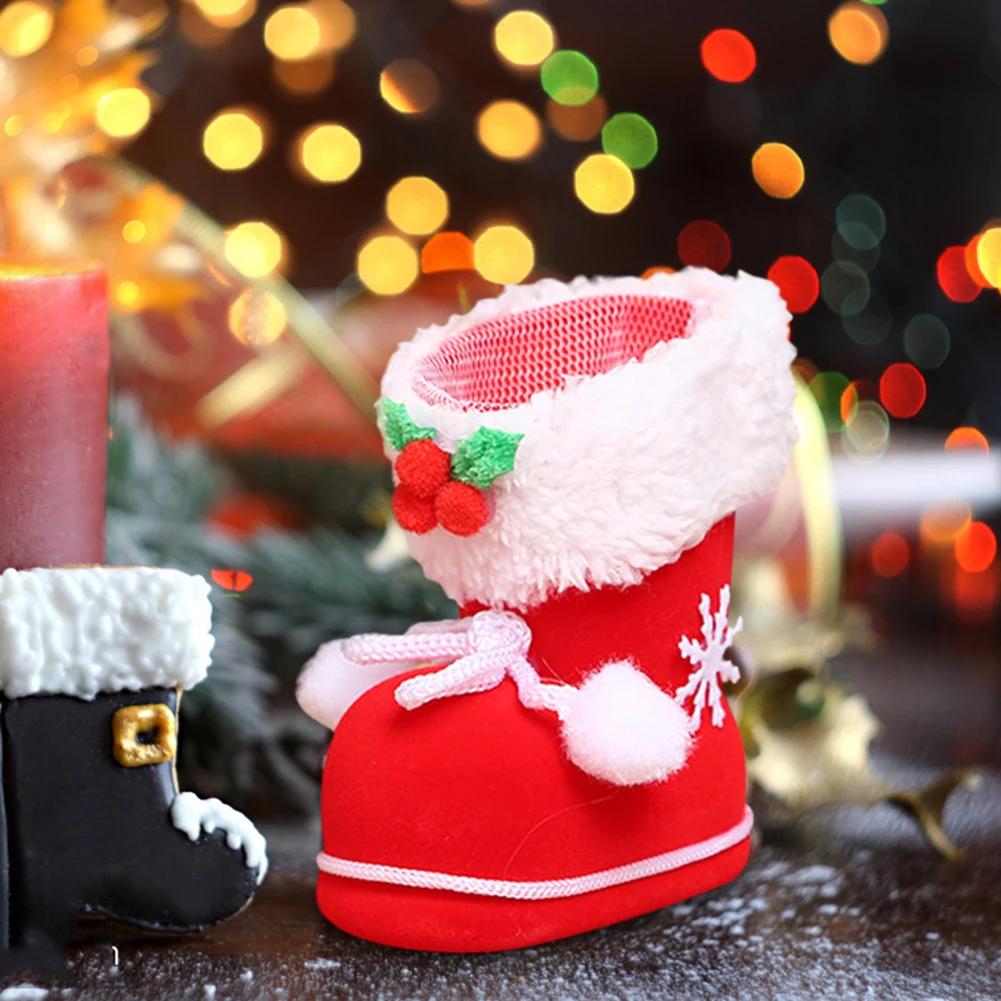 1-6PCS Christmas Candy Bags Red Candy Boots Christmas Bags for Sweets Santa Gift Bag New Year Party Home Christmas Decoration