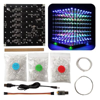 ICubeSmart 8x8x8 LED-Würfel DIY Elektronischer LED-Würfel Löten Hobby Elektronik Bastelset 3D8C-MULTI Kit, Übung,
