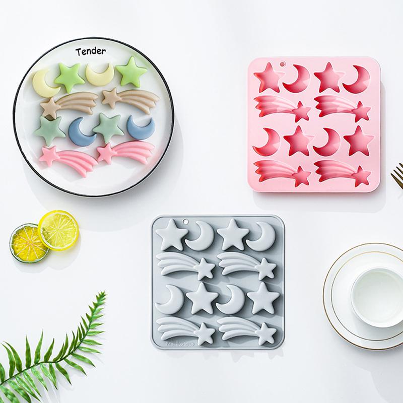12 Cavity Five-Pointed Star Silicone Molds 3D Moon, Meteor, Fondant Candy Chocolate Mould Ice Grid Mold Cake Decor